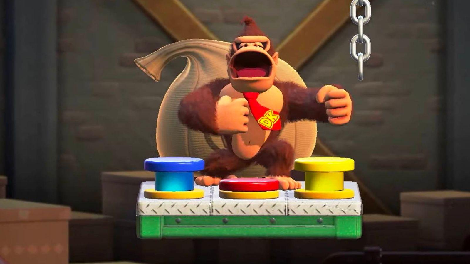 Donkey Kong is angry in Mario vs. Donkey Kong