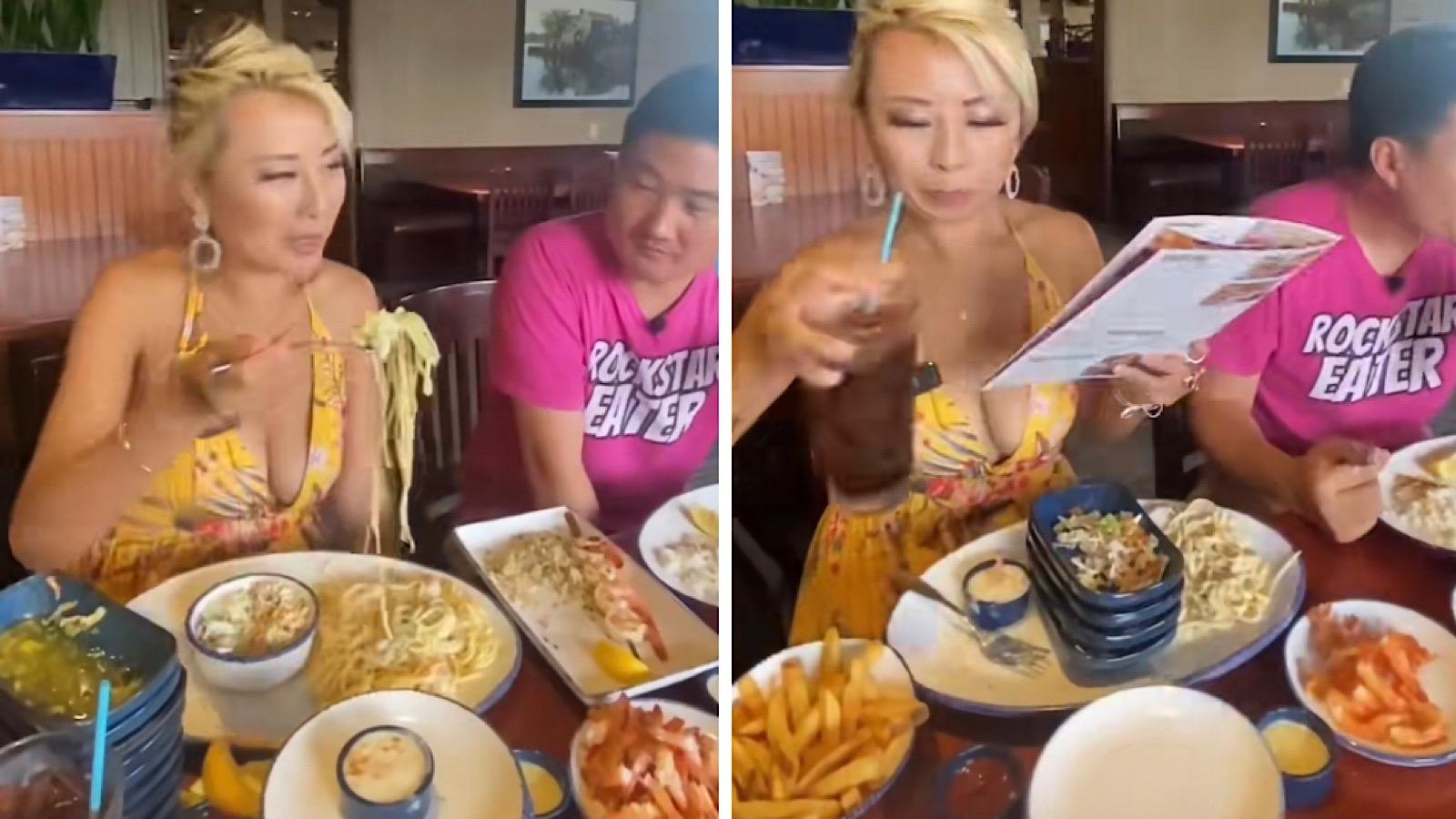 a competitive eater took on at least eight plates of bottomless shrimp at red lobster