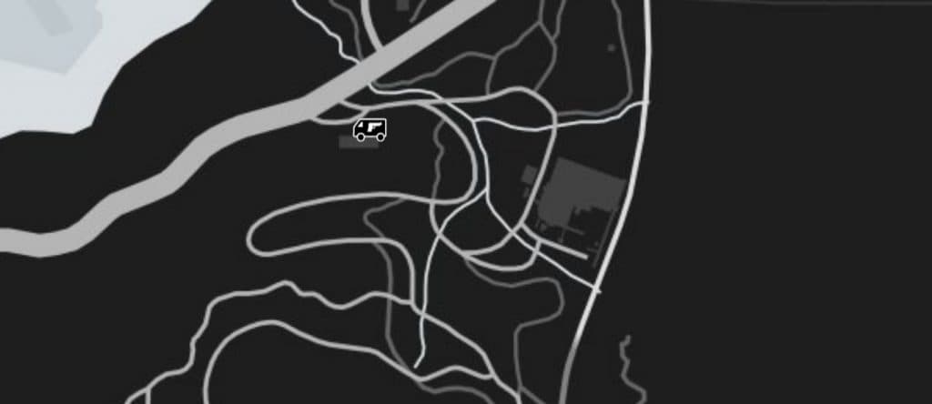 GTA Online map with gun van location in Paleto Forest.