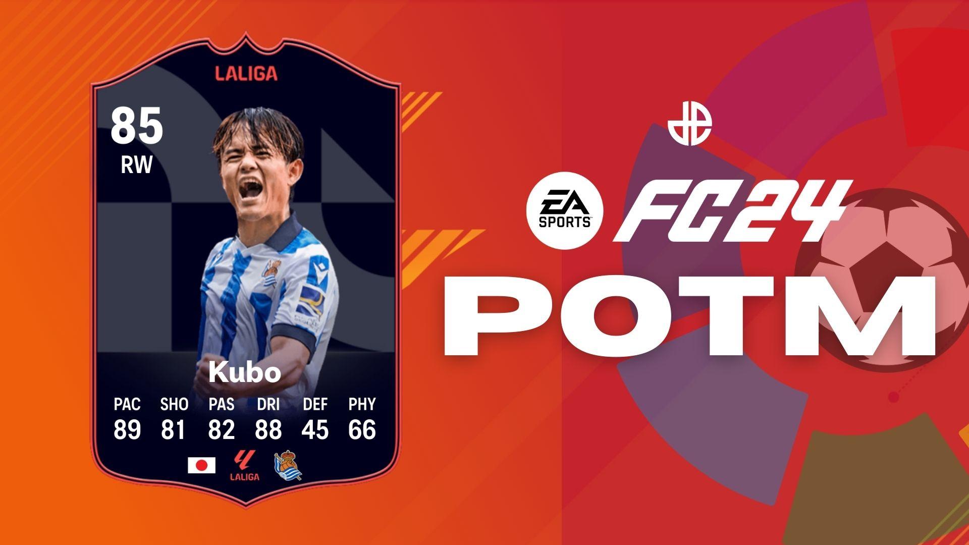 Kubo POTM card on orange background with La Liga logo and EA SPORTS logo