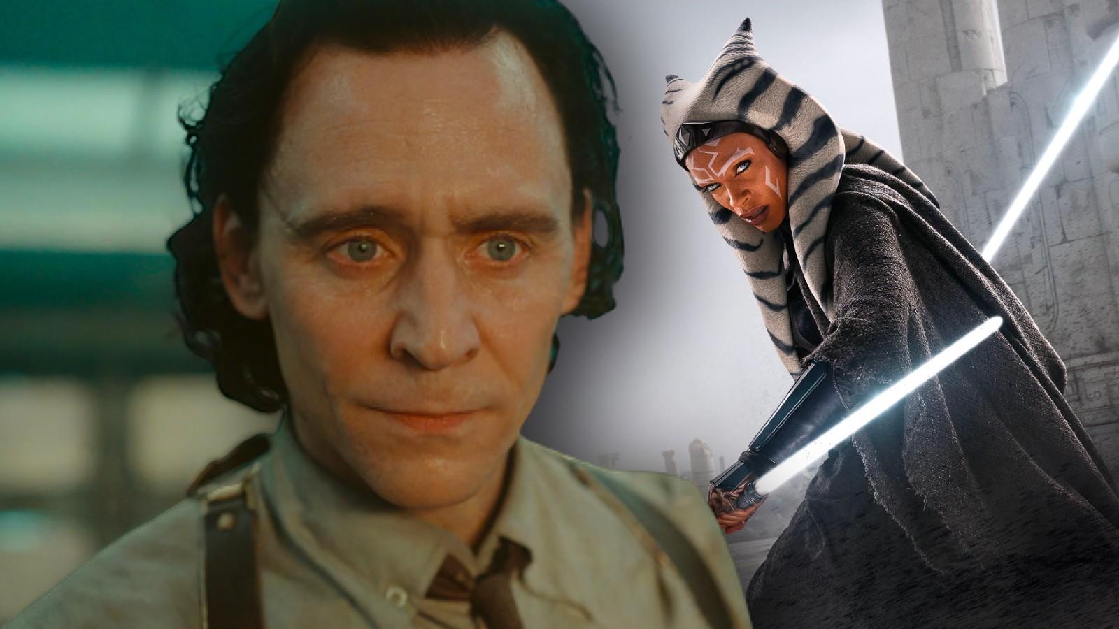 Tom Hiddleston as Loki and Rosario Dawson as Ahsoka