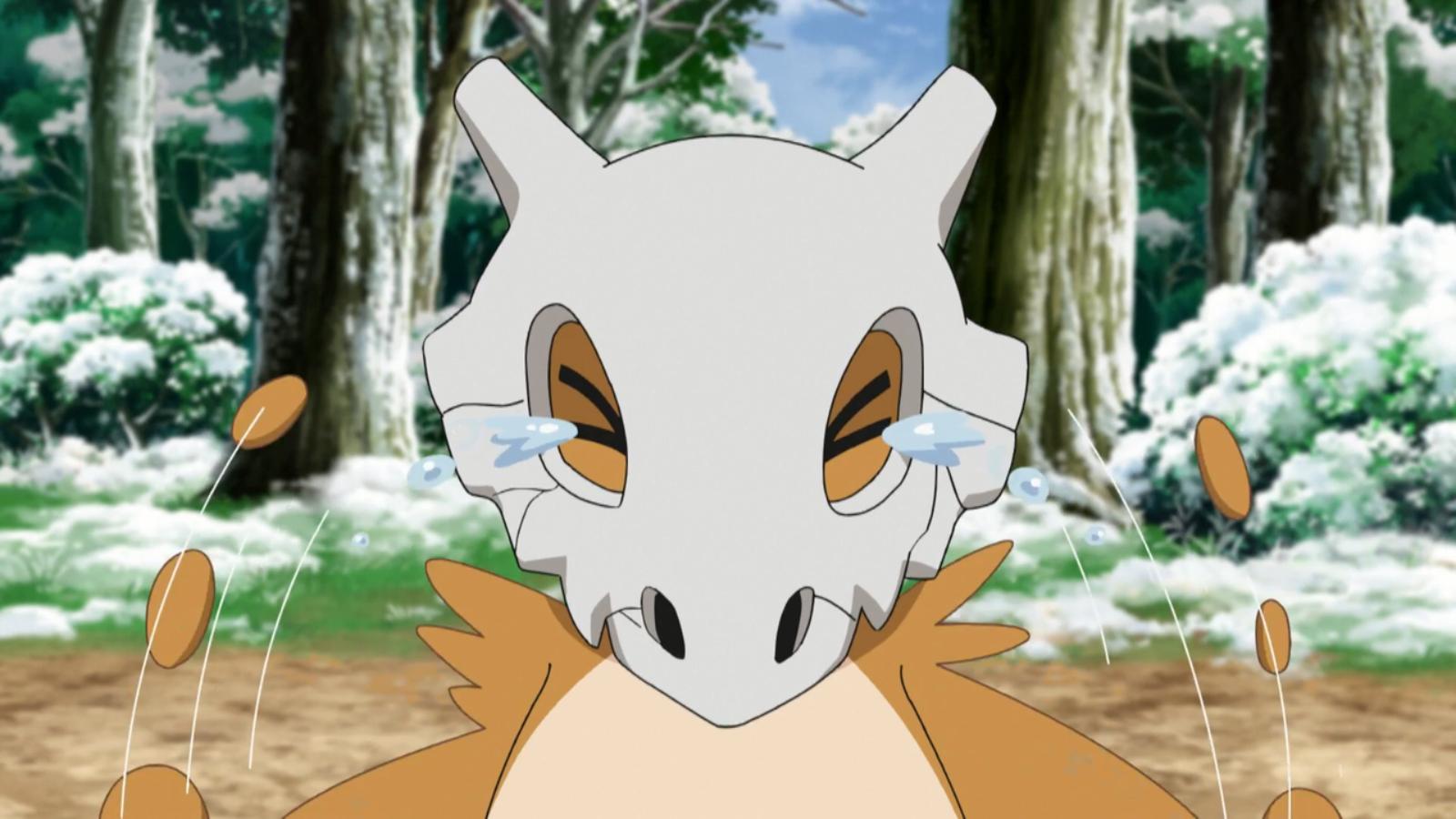 Pokemon anime screenshot of Goh's Cubone crying
