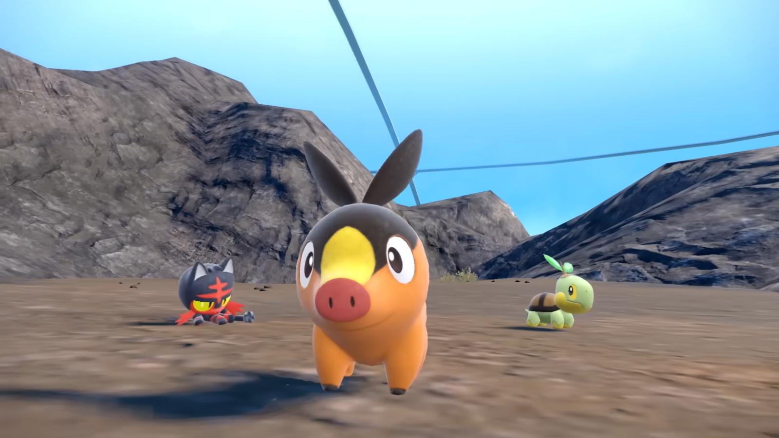 Litten, Tepig, and Turtwig in Pokemon Scarlet and Violet DLC trailer
