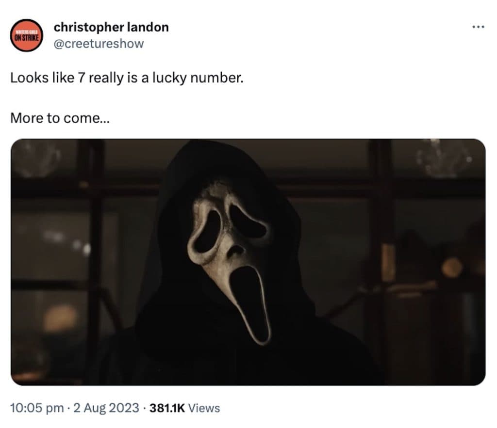 Tweet from Christopher Landon about Scream 7